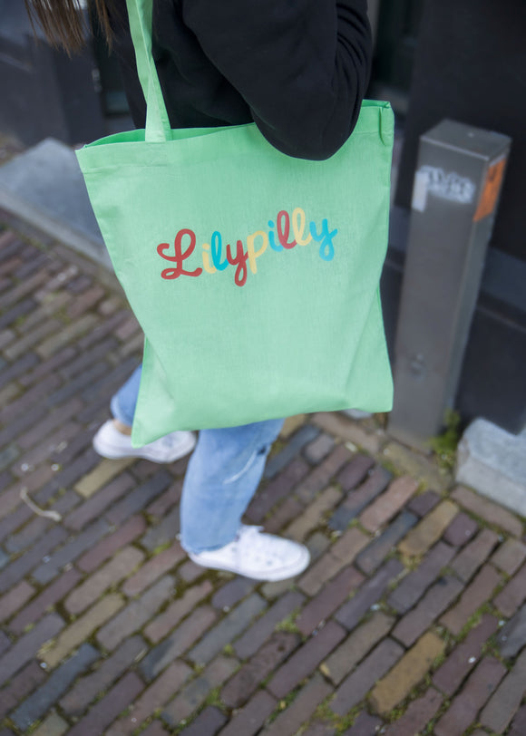 Cotton green shopper with printed Lilypilly artwork