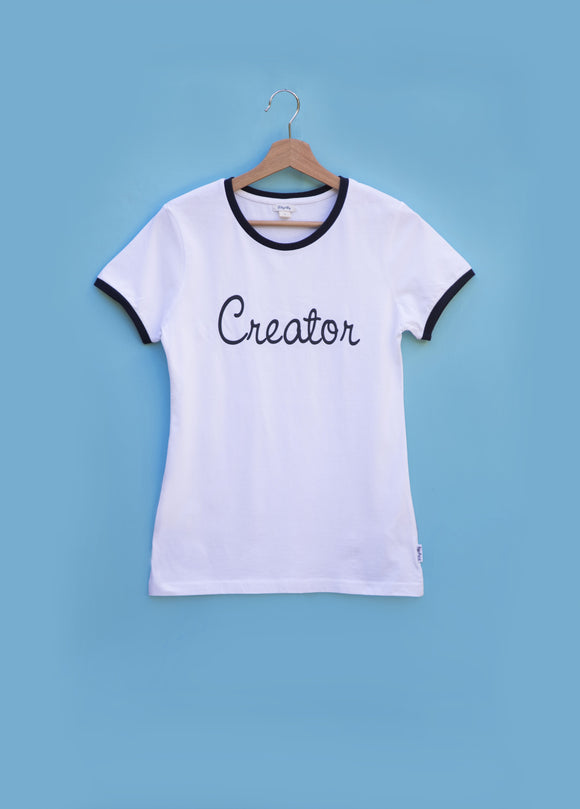 Wit Creator ringer t-shirt van gekamd katoen met printed artwork freeshipping - Lilypilly