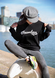 Zwarte Dreamteam sweater van biologisch katoen met wit printed artwork freeshipping - Lilypilly