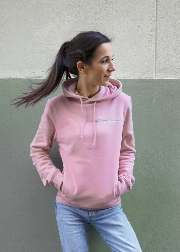 Pastel Pink Dreamteam Organic Cotton Hoodie with White Embroidered Artwork